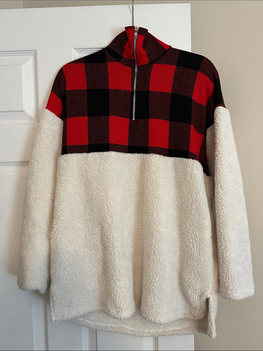 Beeson River Red & Black Buffalo Plaid Sherpa Half-Zip